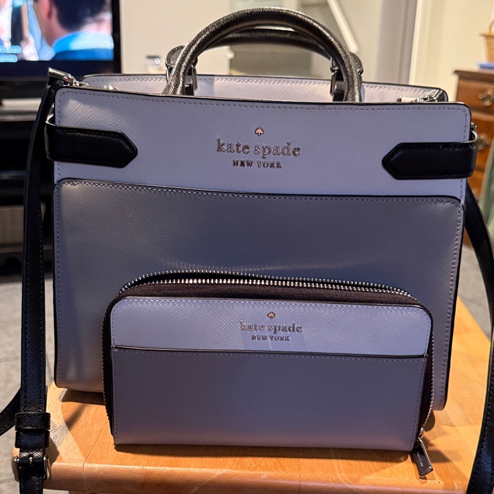 kate spade Two-Tone Gray and Black Satchel with Matching Wallet
